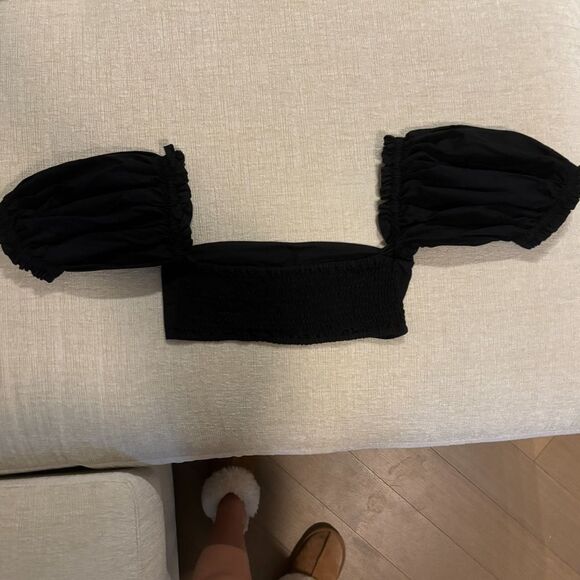 WeWoreWhat x Onia Coco Puff-Sleeve Crop Top Cropped Shirt Black Size Medium - Picture 11 of 14